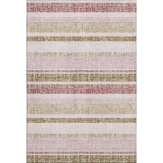 Pink And Beige Striped Washable Area Rug With UV Protection Photo 1
