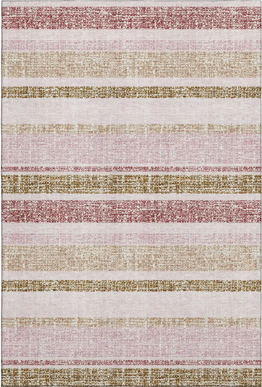 Pink And Beige Striped Washable Area Rug With UV Protection Photo 1
