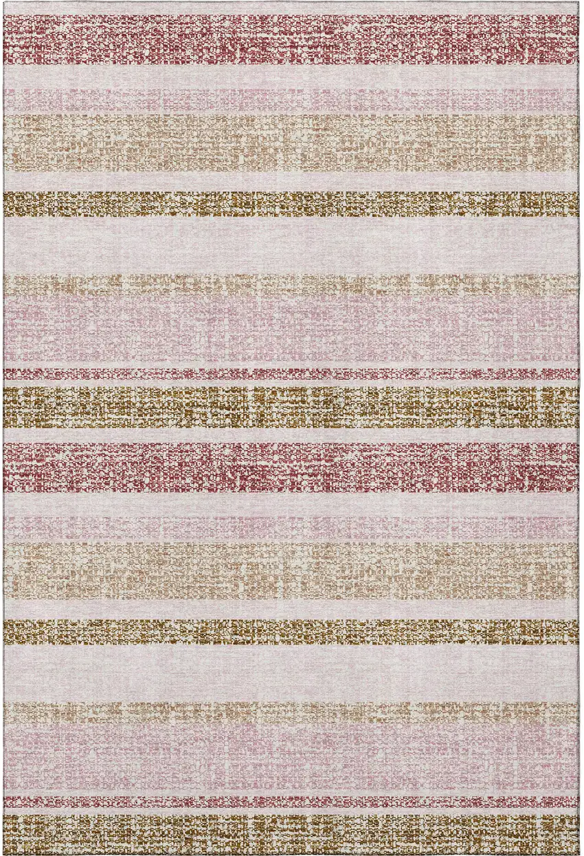 Pink And Beige Striped Washable Area Rug With UV Protection Photo 3