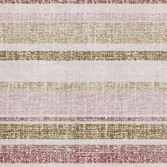 Pink And Beige Striped Washable Area Rug With UV Protection Photo 3