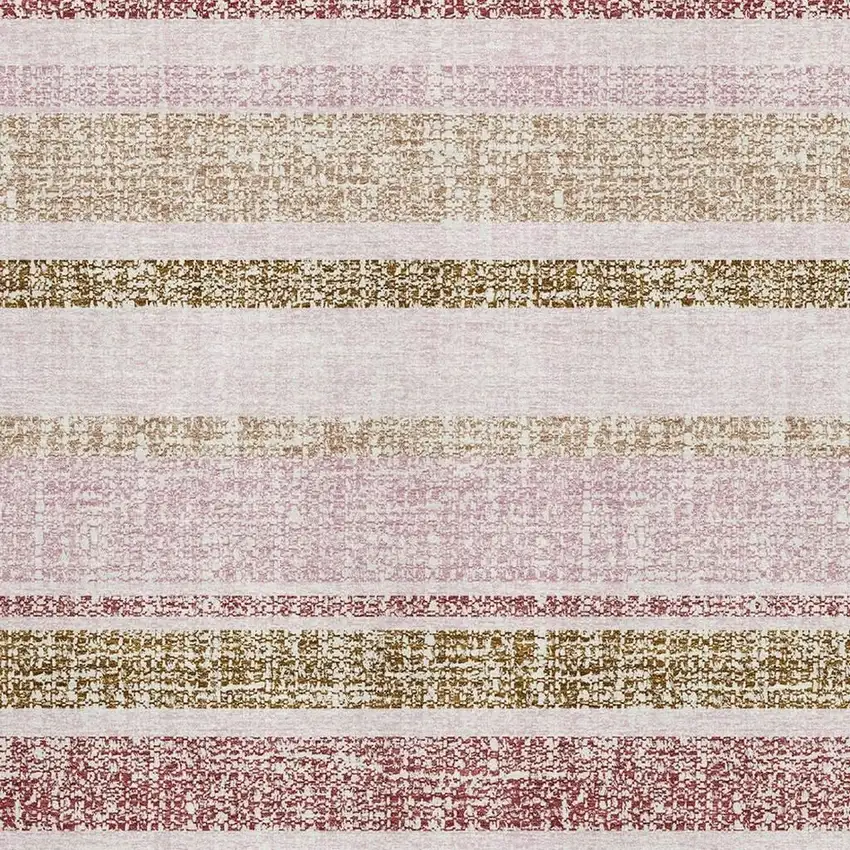 Pink And Beige Striped Washable Area Rug With UV Protection Photo 3