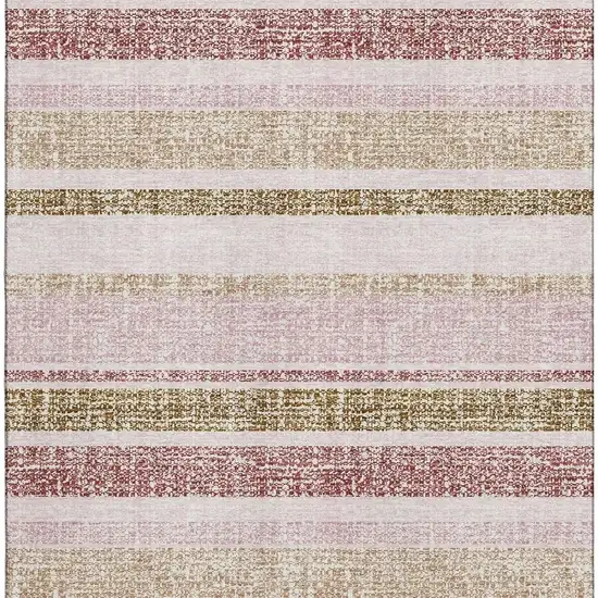 Pink And Beige Striped Washable Area Rug With UV Protection Photo 4
