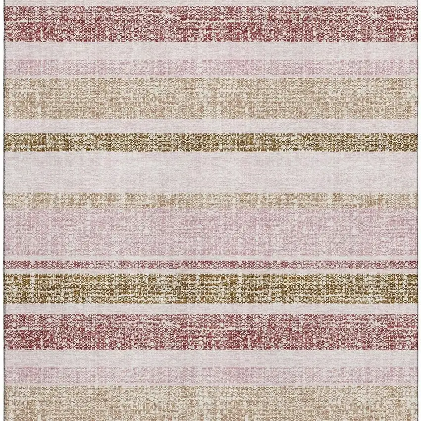 Pink And Beige Striped Washable Area Rug With UV Protection Photo 4