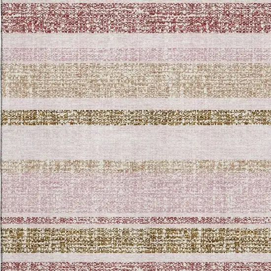 Pink And Beige Striped Washable Area Rug With UV Protection Photo 3