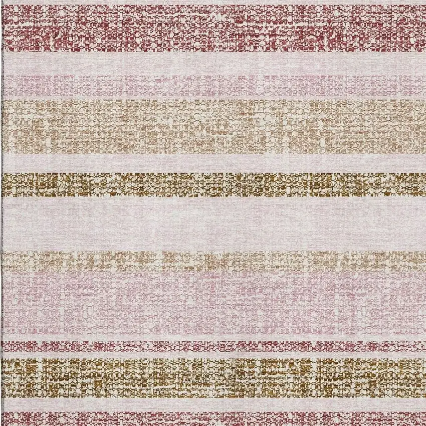 Pink And Beige Striped Washable Area Rug With UV Protection Photo 3