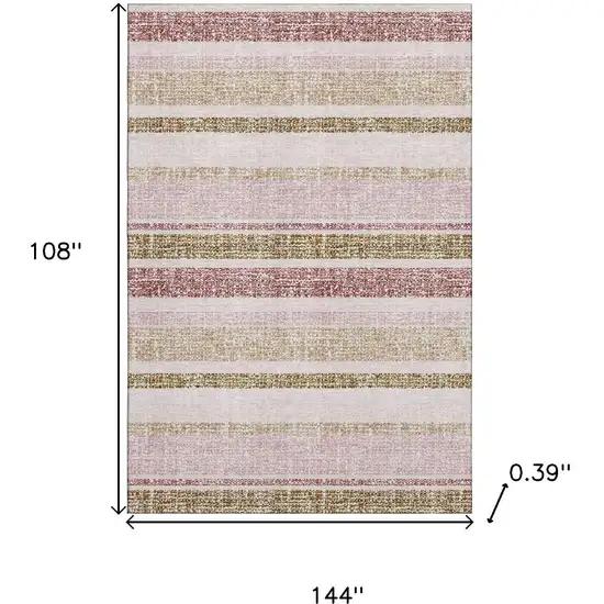 Pink And Beige Striped Washable Area Rug With UV Protection Photo 9