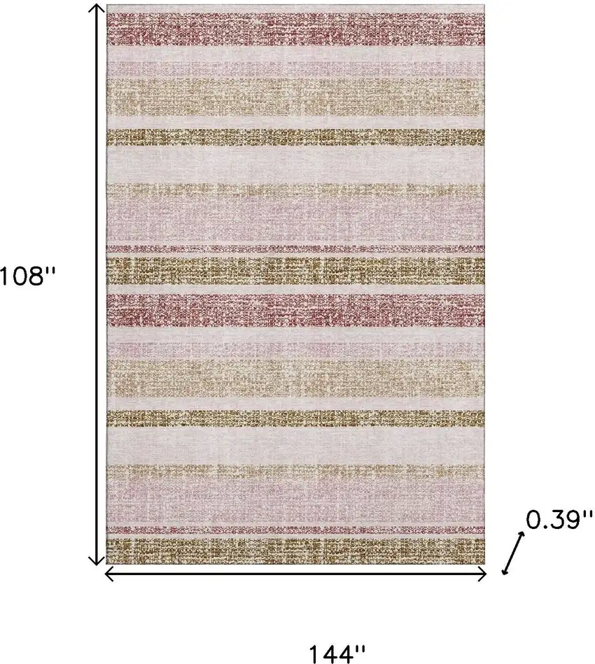 Pink And Beige Striped Washable Area Rug With UV Protection Photo 9