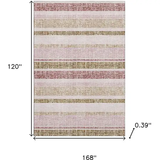 Pink And Beige Striped Washable Area Rug With UV Protection Photo 9