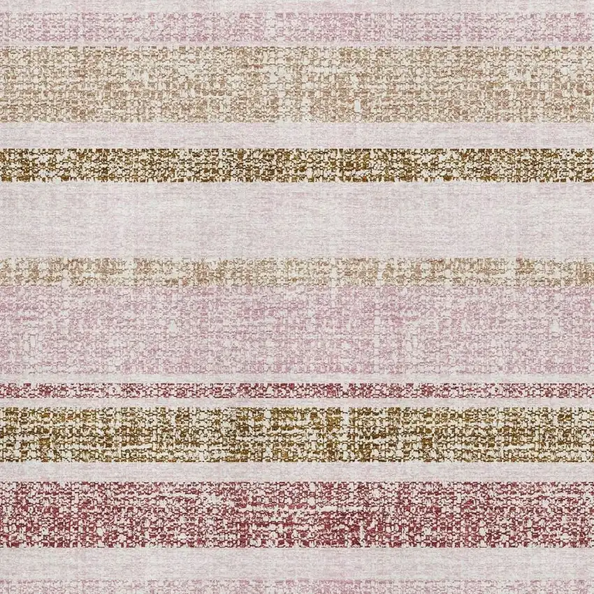 Pink And Beige Striped Washable Area Rug With UV Protection Photo 3