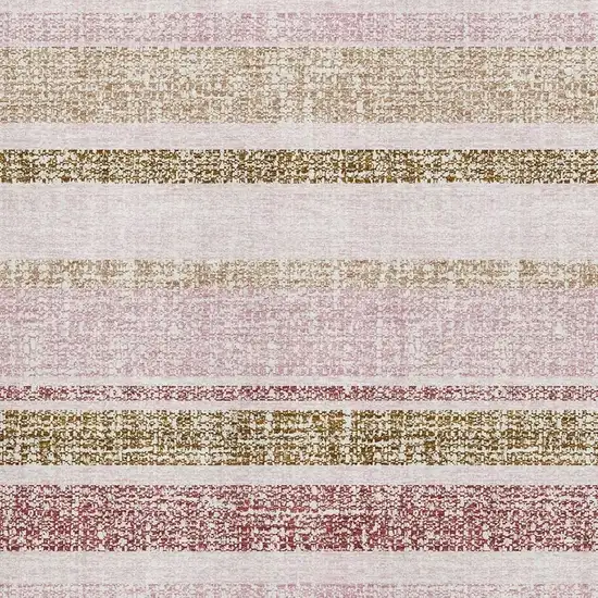 Pink And Beige Striped Washable Area Rug With UV Protection Photo 3