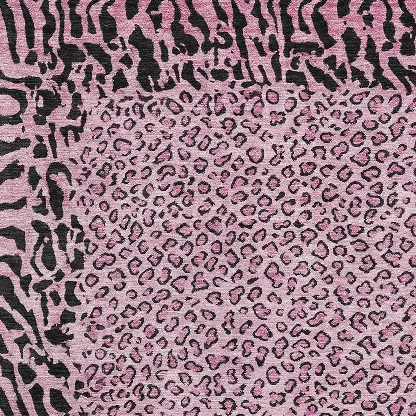 Pink And Black Animal Print Washable Area Rug With UV Protection Photo 2