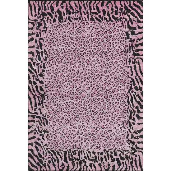 Pink And Black Animal Print Washable Area Rug With UV Protection Photo 1