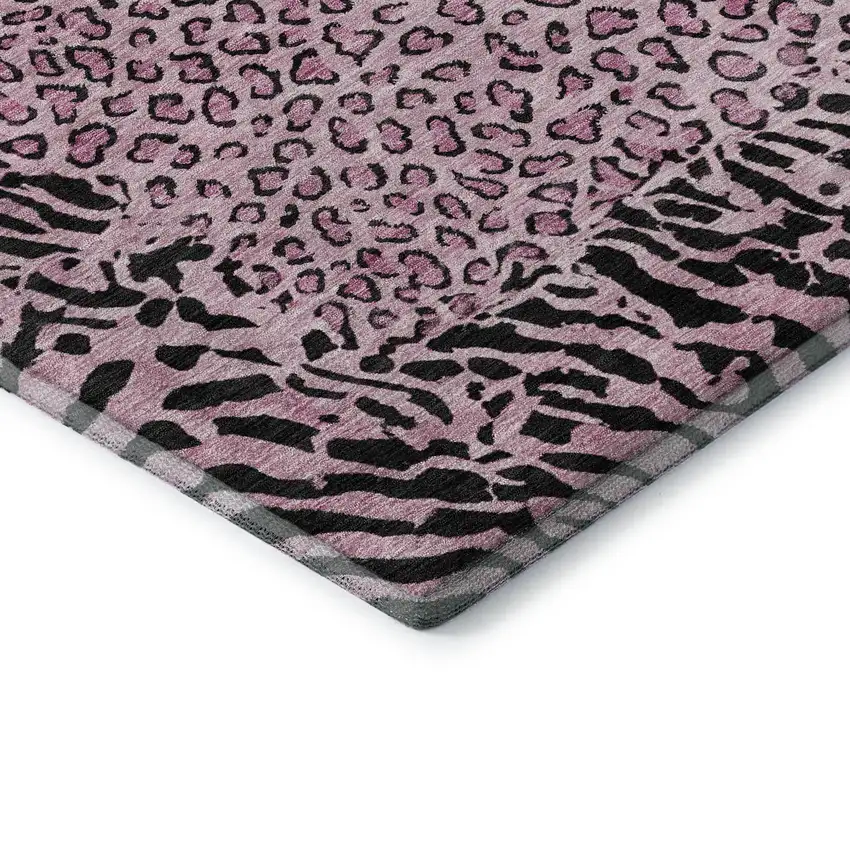 Pink And Black Animal Print Washable Area Rug With UV Protection Photo 8