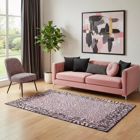 Pink And Black Animal Print Washable Area Rug With UV Protection Photo 2