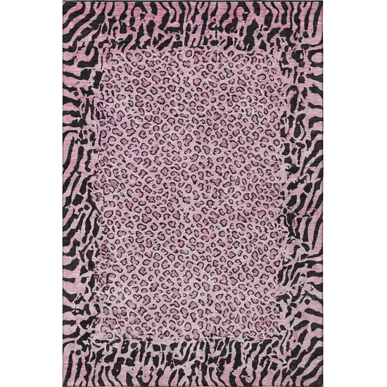 Pink And Black Animal Print Washable Area Rug With UV Protection Photo 3