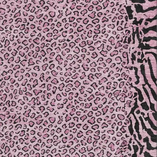 Pink And Black Animal Print Washable Area Rug With UV Protection Photo 2