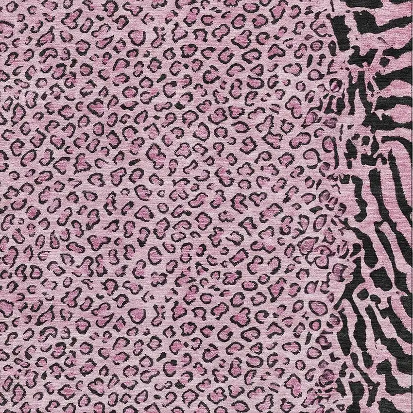 Pink And Black Animal Print Washable Area Rug With UV Protection Photo 2