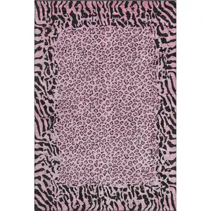 Photo of Pink And Black Animal Print Washable Area Rug With UV Protection