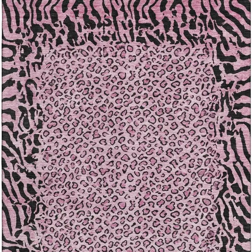 Pink And Black Animal Print Washable Area Rug With UV Protection Photo 3