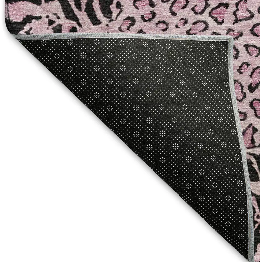 Pink And Black Animal Print Washable Area Rug With UV Protection Photo 6