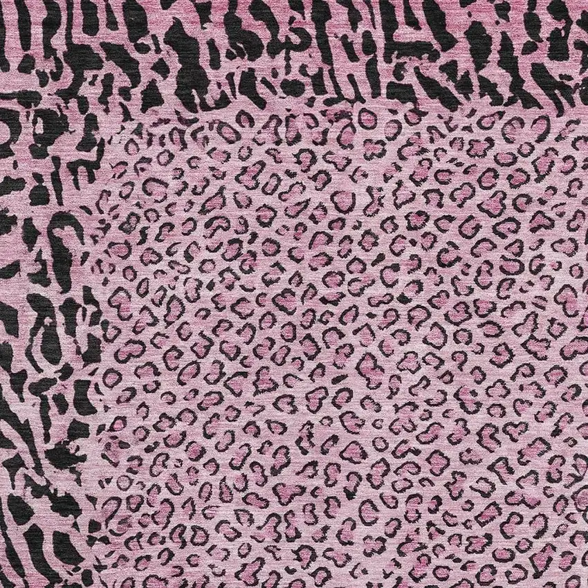 Pink And Black Animal Print Washable Area Rug With UV Protection Photo 2