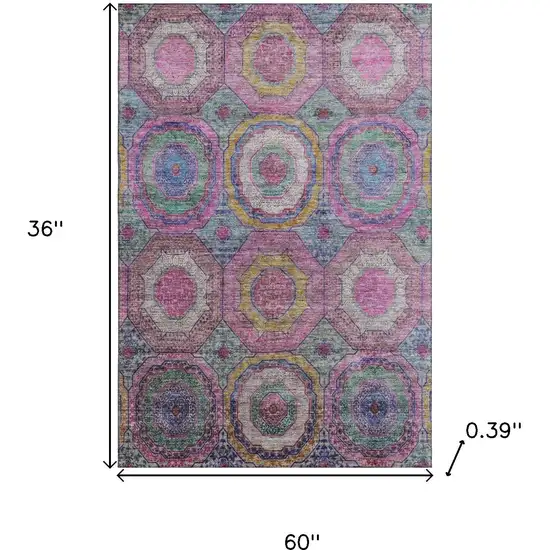 Pink And Blue Geometric Washable Area Rug With UV Protection Photo 9