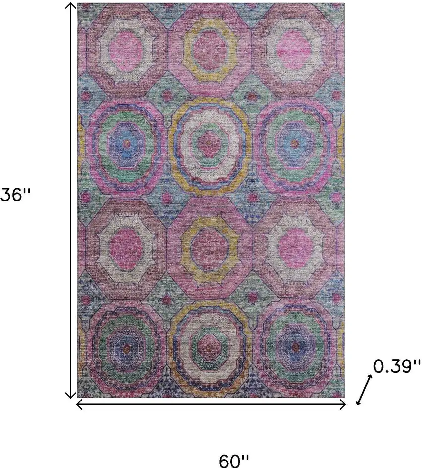 Pink And Blue Geometric Washable Area Rug With UV Protection Photo 9