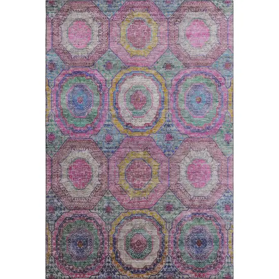Pink And Blue Geometric Washable Area Rug With UV Protection Photo 1