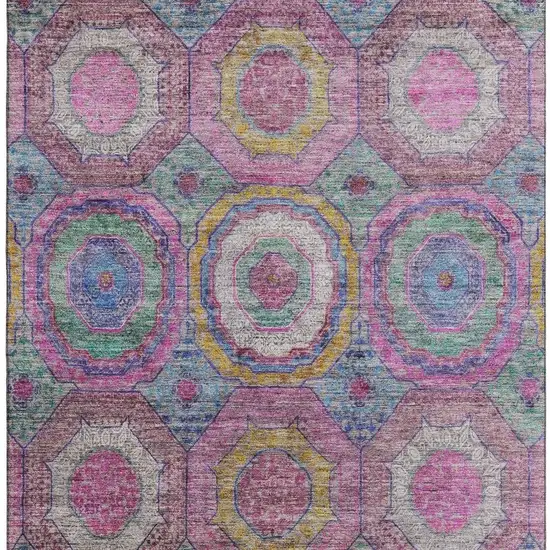 Pink And Blue Geometric Washable Area Rug With UV Protection Photo 4