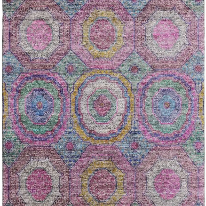 Pink And Blue Geometric Washable Area Rug With UV Protection Photo 4