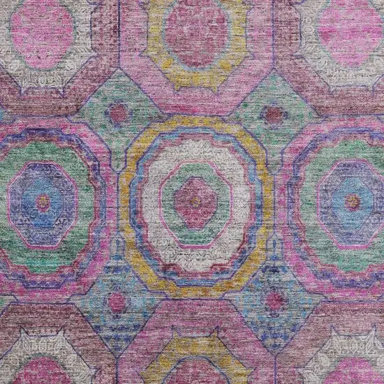 Pink And Blue Geometric Washable Area Rug With UV Protection Photo 3