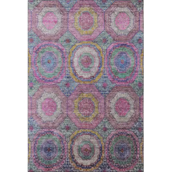Pink And Blue Geometric Washable Area Rug With UV Protection Photo 4