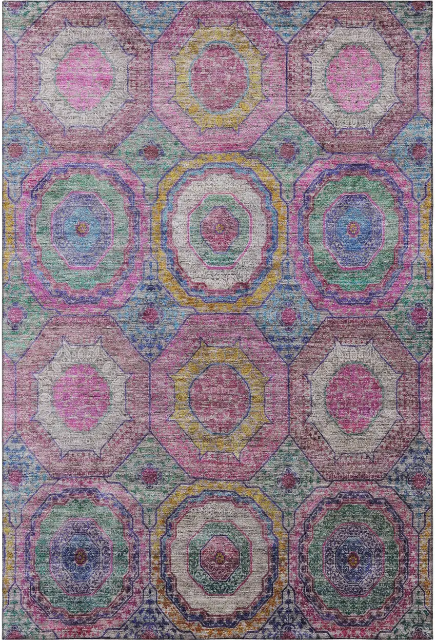 Pink And Blue Geometric Washable Area Rug With UV Protection Photo 4