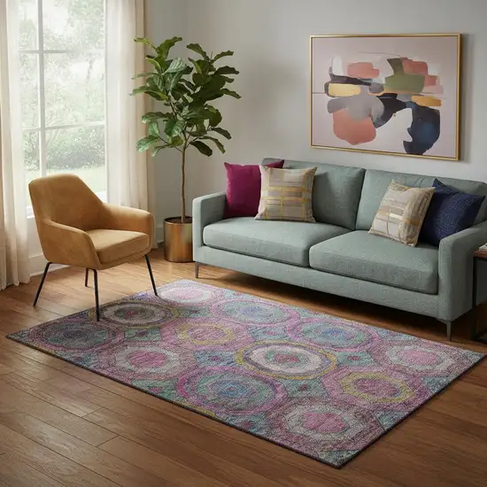 Pink And Blue Geometric Washable Area Rug With UV Protection Photo 2
