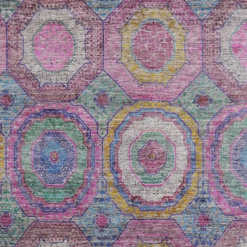 Pink And Blue Geometric Washable Area Rug With UV Protection Photo 3