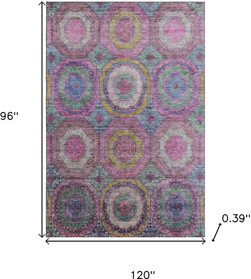 Pink And Blue Geometric Washable Area Rug With UV Protection Photo 9