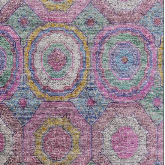 Pink And Blue Geometric Washable Area Rug With UV Protection Photo 3