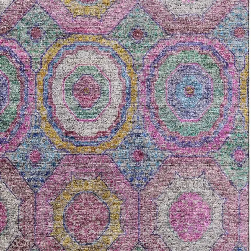 Pink And Blue Geometric Washable Area Rug With UV Protection Photo 3