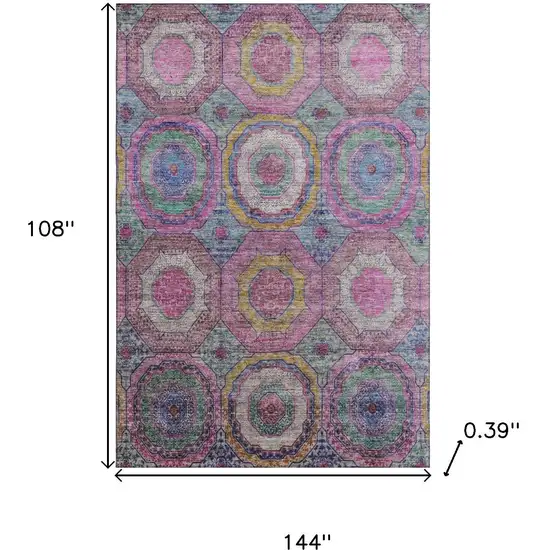 Pink And Blue Geometric Washable Area Rug With UV Protection Photo 9