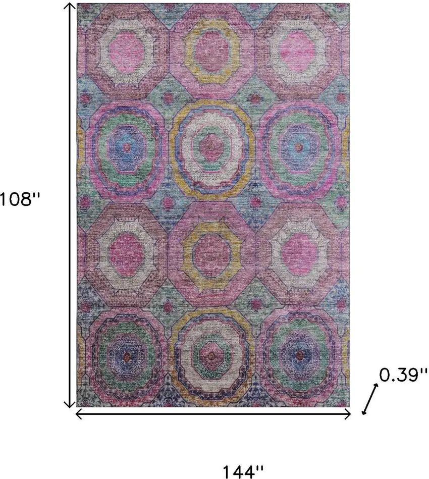 Pink And Blue Geometric Washable Area Rug With UV Protection Photo 9