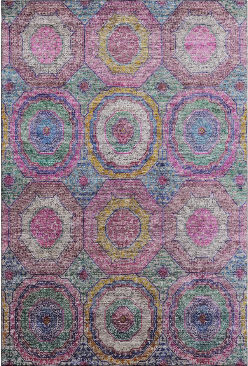 Pink And Blue Geometric Washable Area Rug With UV Protection Photo 1