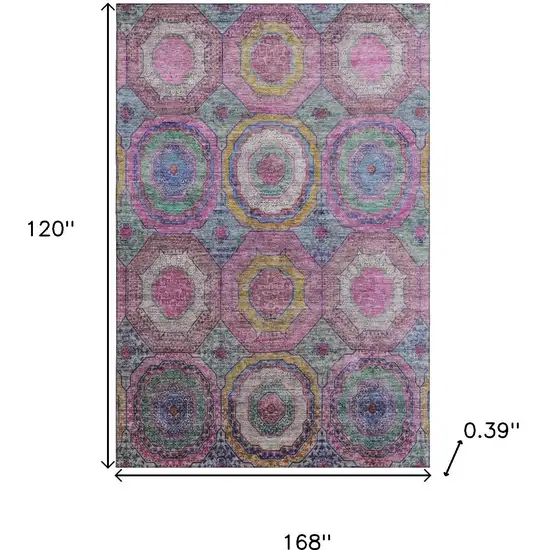 Pink And Blue Geometric Washable Area Rug With UV Protection Photo 9