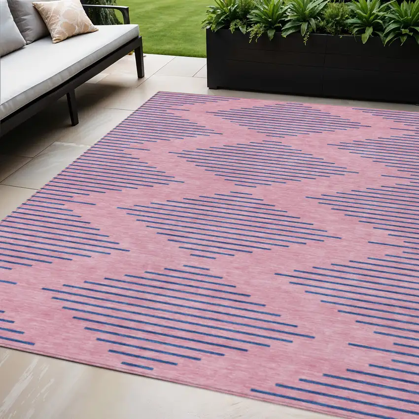 Pink And Blue Geometric Washable Indoor Outdoor Area Rug Photo 1