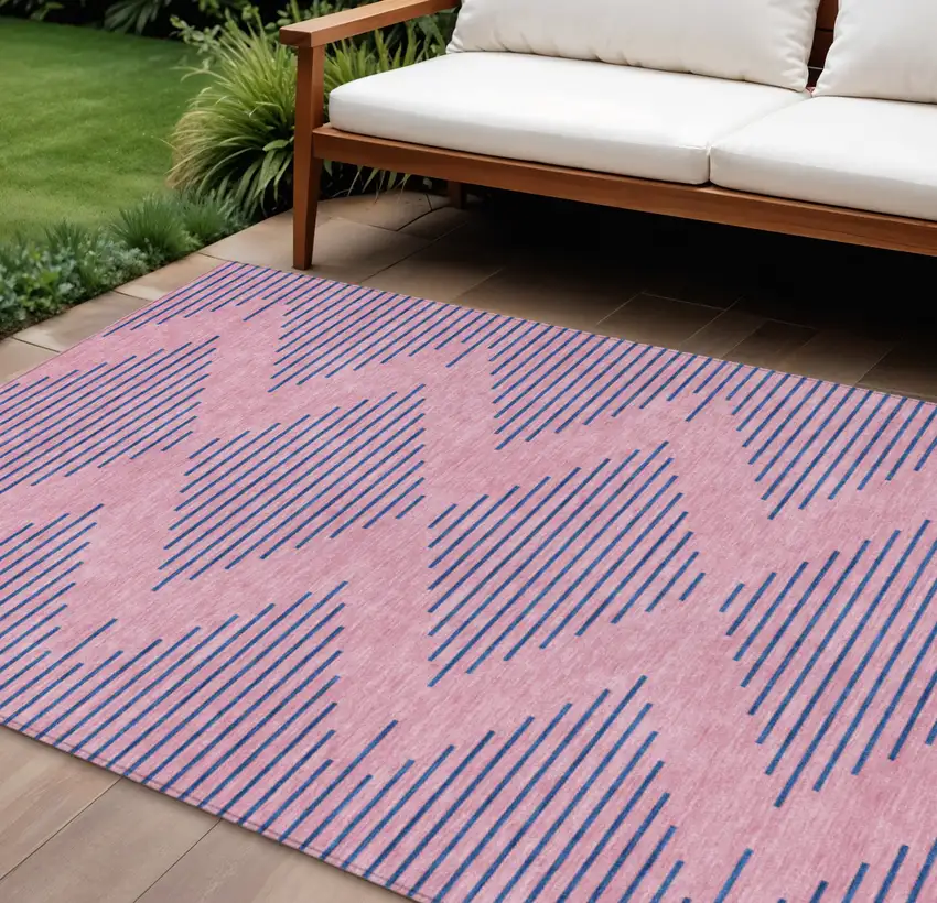 Pink And Blue Geometric Washable Indoor Outdoor Area Rug Photo 1