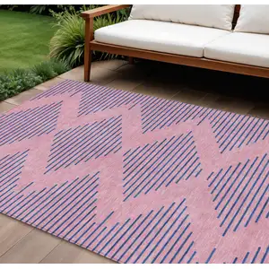 Photo of Pink And Blue Geometric Washable Indoor Outdoor Area Rug