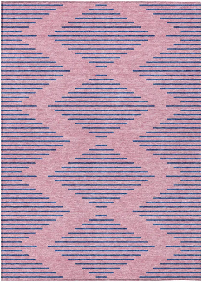 Pink And Blue Geometric Washable Indoor Outdoor Area Rug Photo 2