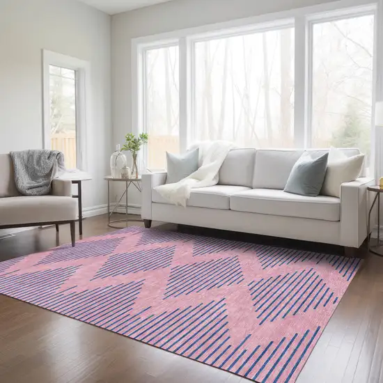 Pink And Blue Geometric Washable Indoor Outdoor Area Rug Photo 8