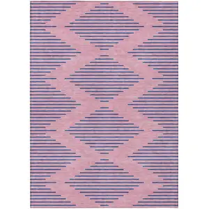 Photo of Pink And Blue Geometric Washable Indoor Outdoor Area Rug