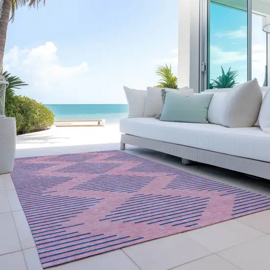 Pink And Blue Geometric Washable Indoor Outdoor Area Rug Photo 9