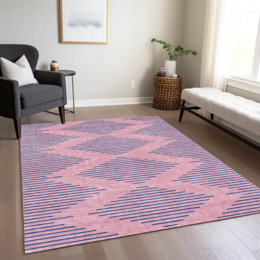 Pink And Blue Geometric Washable Indoor Outdoor Area Rug Photo 7